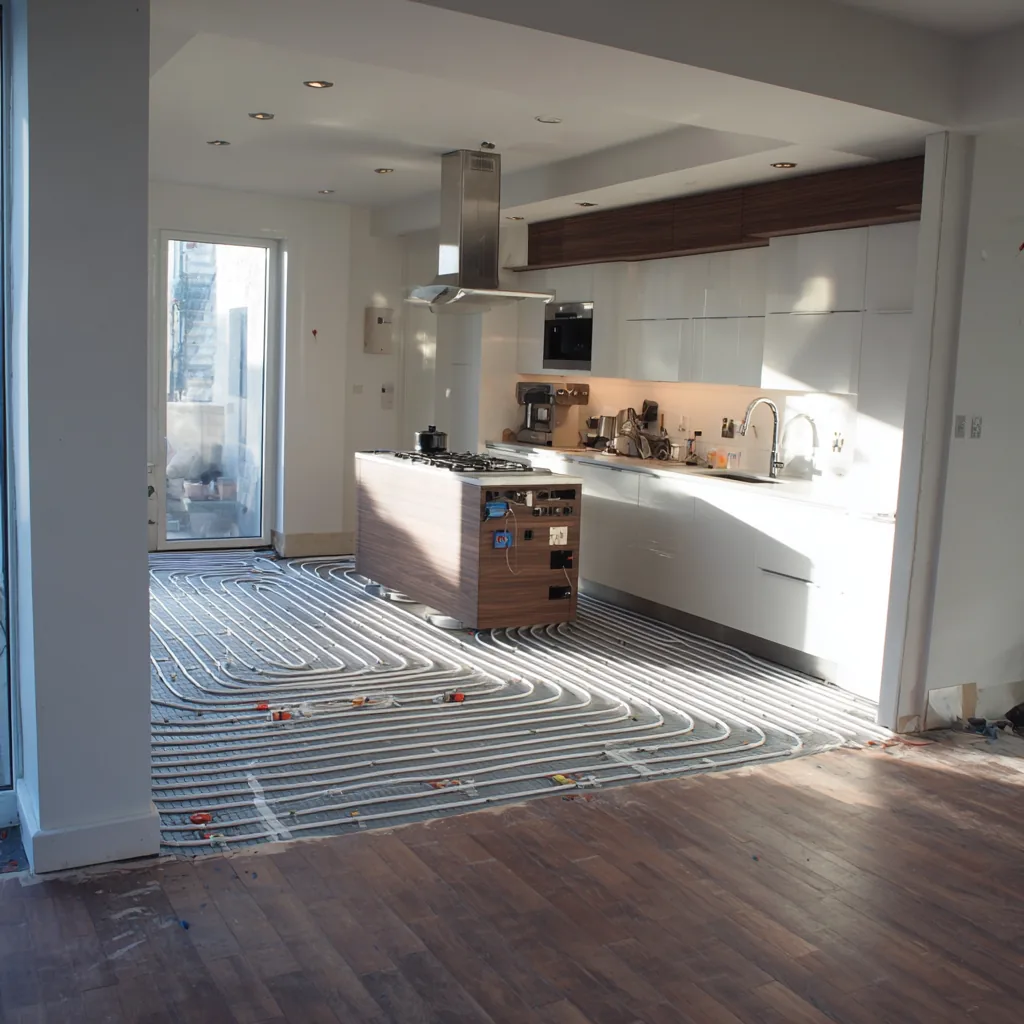 Snedker udfører præcisionsarbejde på bordplade ved køkkenrenovering i Herning